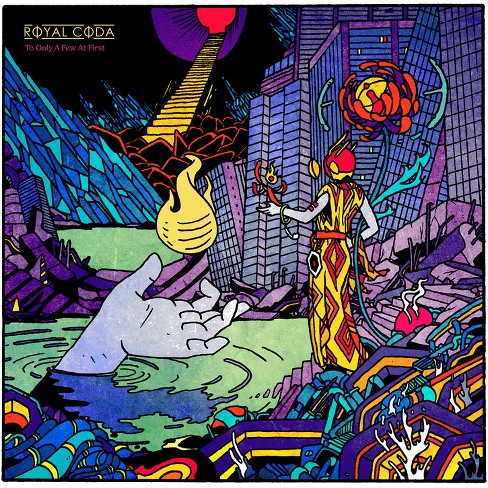 Pshycadelic album cover, dystopian scene in mostly blue tones