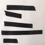 Abstract image of blocks of black tape set over a white background.